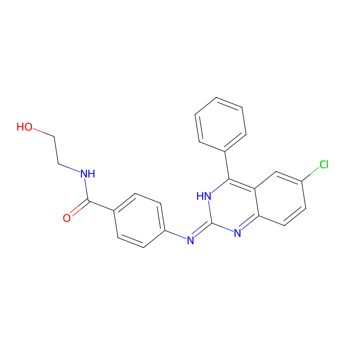 4-((6-chloro-4-phenylquinazolin-2-yl)amino)-N-(2-hydroxyethyl)benzamide molecular structure, CAS 361175-03-3