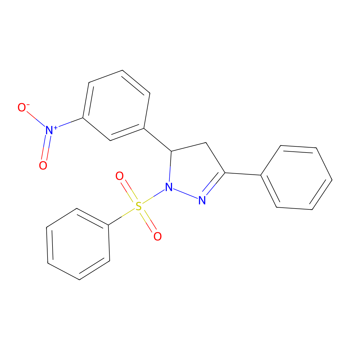 2-(Benzenesulfonyl)-3-(3-nitrophenyl)-5-phenyl-3,4-dihydropyrazole molecular structure, CAS 361175-09-9