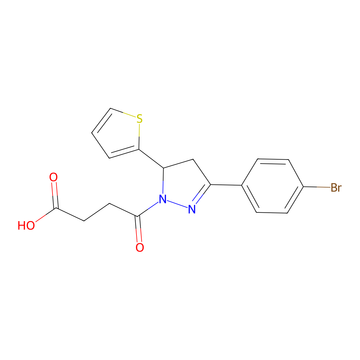 4-[3-(4-bromophenyl)-5-(thiophen-2-yl)-4,5-dihydro-1H-pyrazol-1-yl]-4-oxobutanoic acid molecular structure, CAS 361175-11-3