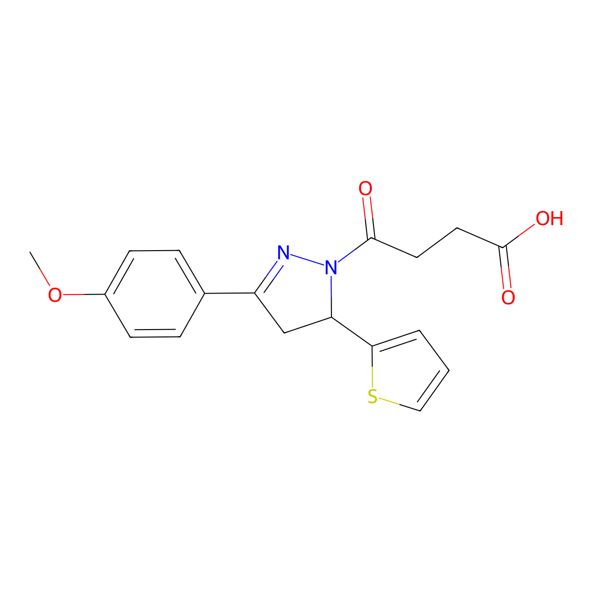 4-(3-(4-methoxyphenyl)-5-(thiophen-2-yl)-4,5-dihydro-1H-pyrazol-1-yl)-4-oxobutanoic acid molecular structure, CAS 361175-12-4