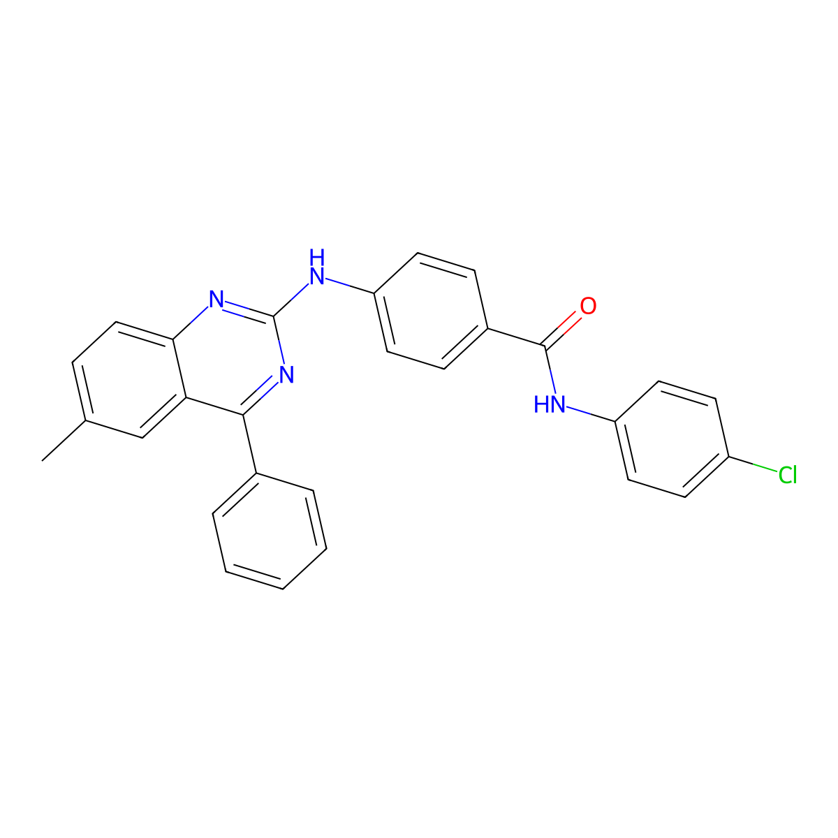 N-(4-chlorophenyl)-4-[(6-methyl-4-phenylquinazolin-2-yl)amino]benzamide molecular structure, CAS 361175-17-9