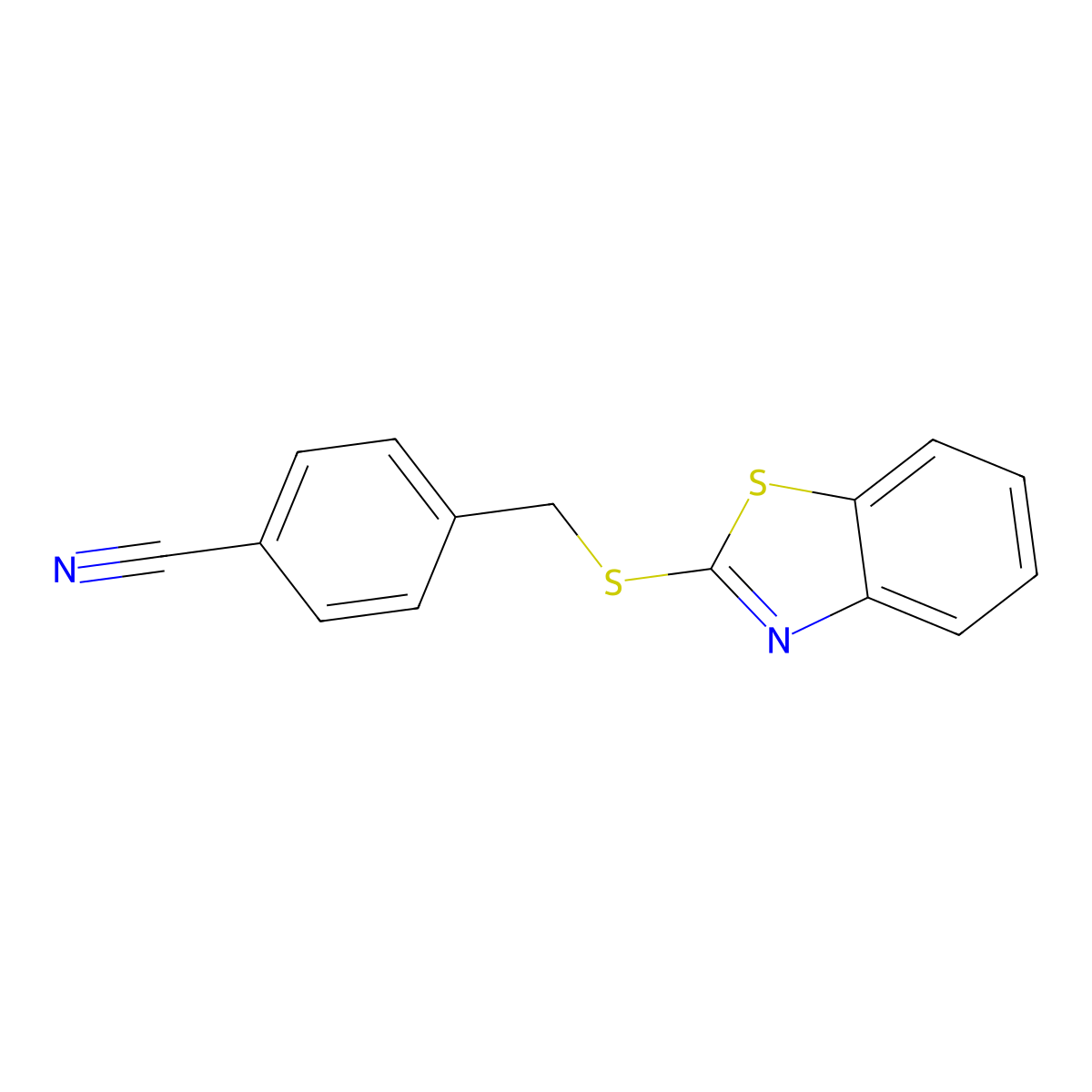 Benzonitrile, 4-[(2-benzothiazolylthio)methyl]- molecular structure, CAS 361178-04-3