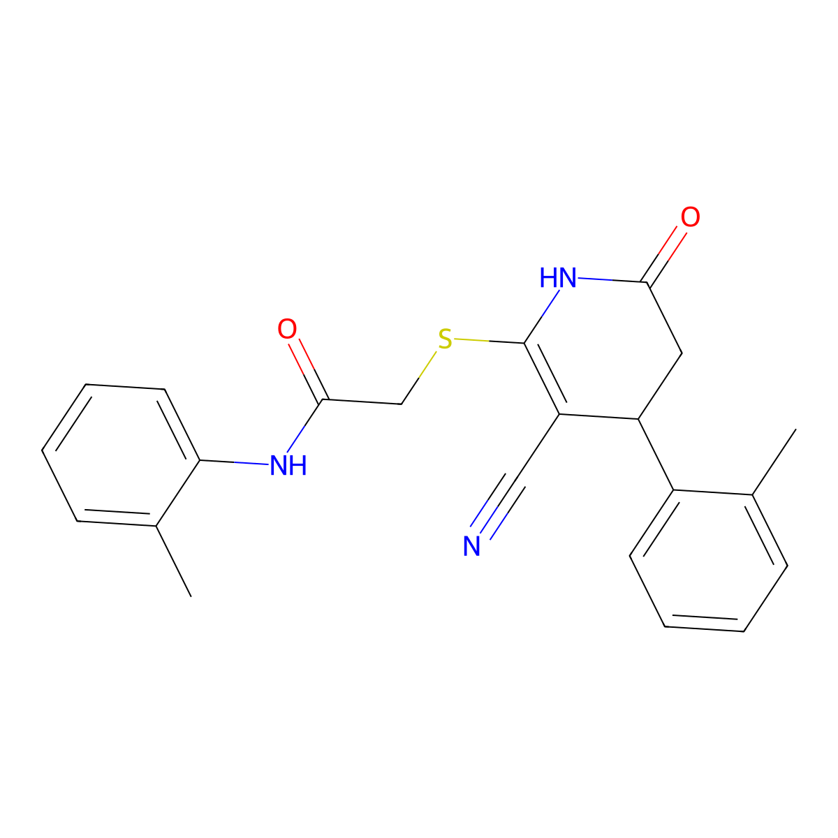 2-{[3-cyano-4-(2-methylphenyl)-6-oxo-1,4,5,6-tetrahydropyridin-2-yl]sulfanyl}-N-(2-methylphenyl)acetamide molecular structure, CAS 361178-41-8