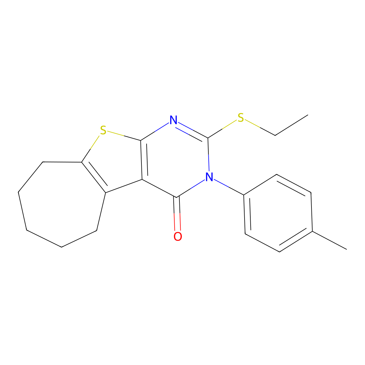 2-(ethylsulfanyl)-3-(4-methylphenyl)-3,5,6,7,8,9-hexahydro-4H-cyclohepta[4,5]thieno[2,3-d]pyrimidin-4-one molecular structure, CAS 361178-45-2