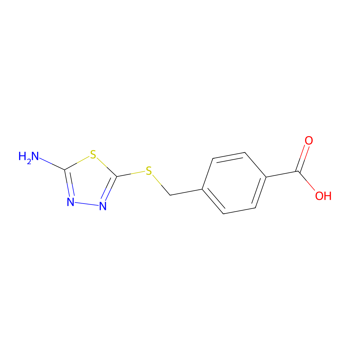 4-{[(5-Amino-1,3,4-thiadiazol-2-yl)thio]methyl}benzoic acid molecular structure, CAS 361178-62-3