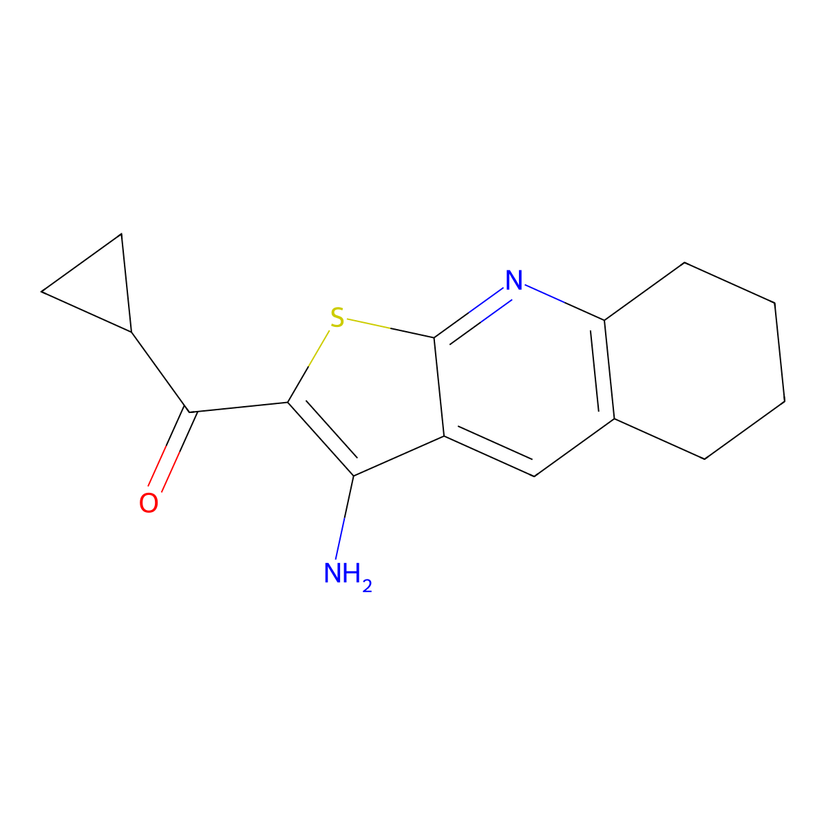 (3-Amino-5,6,7,8-tetrahydrothieno(2,3-B)quinolin-2-YL)(cyclopropyl)methanone molecular structure, CAS 361178-65-6