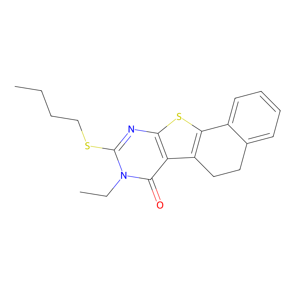 9-(butylsulfanyl)-8-ethyl-5,8-dihydronaphtho[2',1':4,5]thieno[2,3-d]pyrimidin-7(6H)-one molecular structure, CAS 361178-90-7