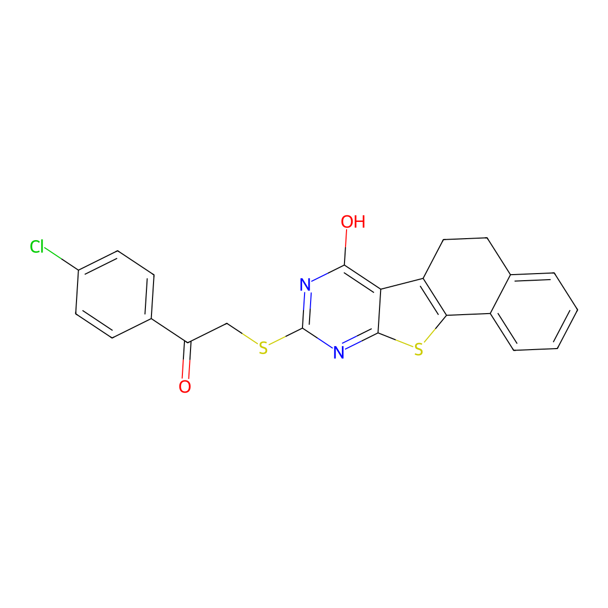 9-{[2-(4-chlorophenyl)-2-oxoethyl]sulfanyl}-5,8-dihydronaphtho[2',1':4,5]thieno[2,3-d]pyrimidin-7(6H)-one molecular structure, CAS 361179-00-2