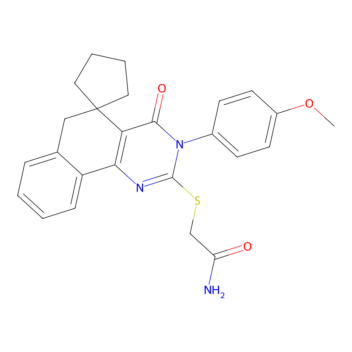2-[3-(4-methoxyphenyl)-4-oxospiro[6H-benzo[h]quinazoline-5,1'-cyclopentane]-2-yl]sulfanylacetamide molecular structure, CAS 361179-16-0