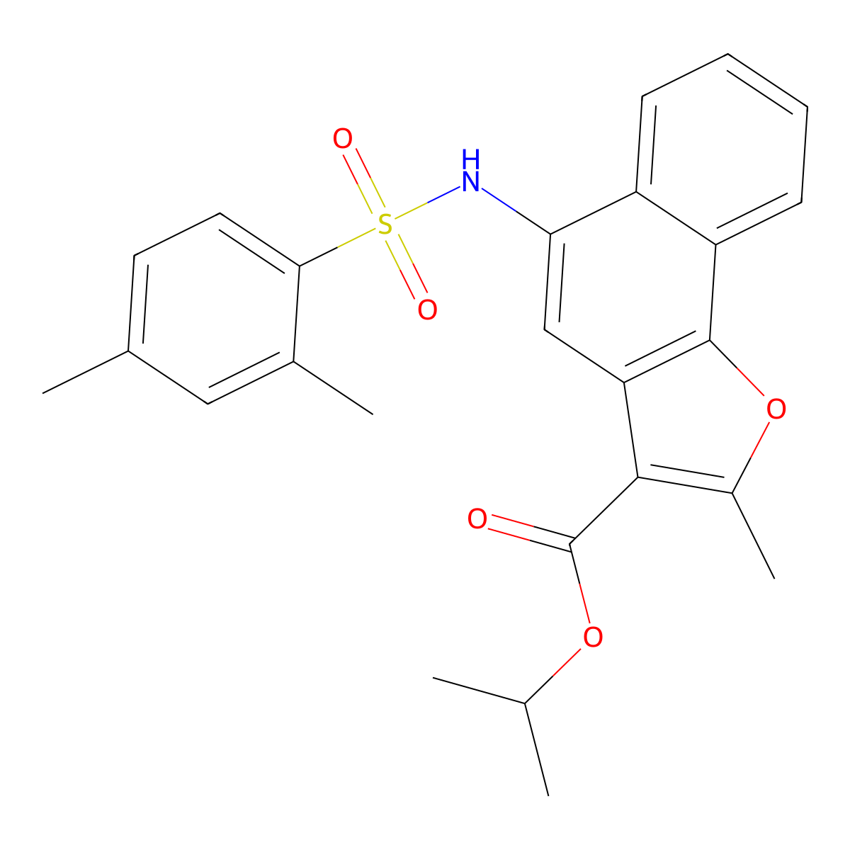 Isopropyl 5-(2,4-dimethylphenylsulfonamido)-2-methylnaphtho[1,2-b]furan-3-carboxylate molecular structure, CAS 361179-38-6