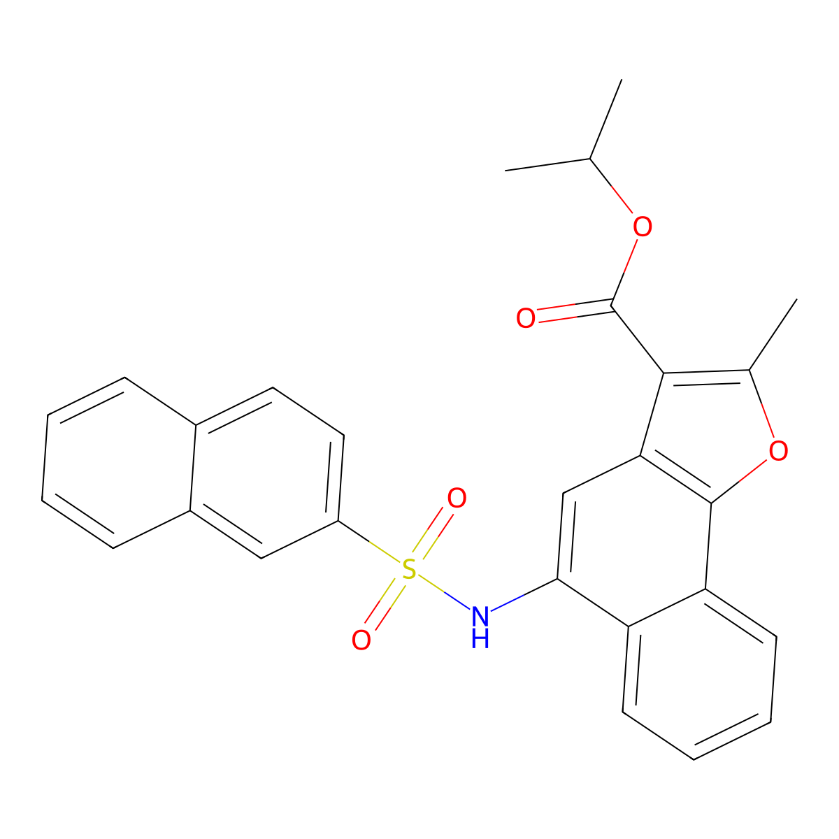 Isopropyl 2-methyl-5-[(2-naphthylsulfonyl)amino]naphtho[1,2-b]furan-3-carboxylate molecular structure, CAS 361179-46-6