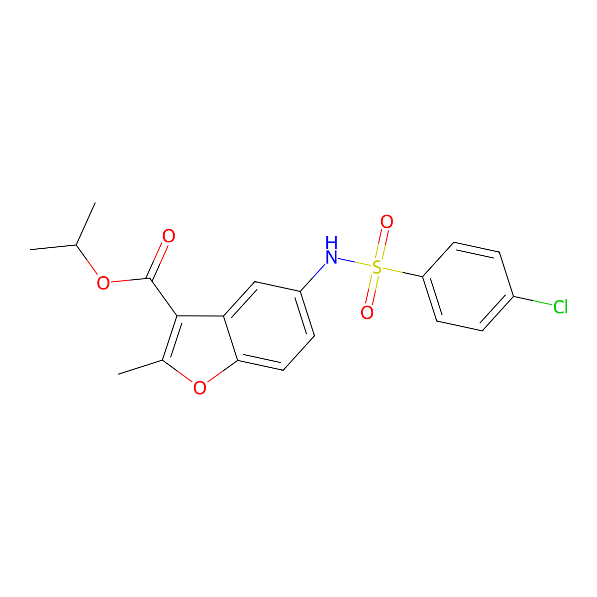 Isopropyl 5-{[(4-chlorophenyl)sulfonyl]amino}-2-methyl-1-benzofuran-3-carboxylate molecular structure, CAS 361179-56-8