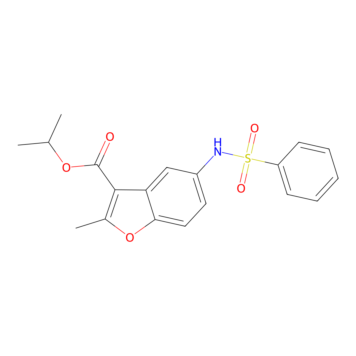 Isopropyl 2-methyl-5-[(phenylsulfonyl)amino]-1-benzofuran-3-carboxylate molecular structure, CAS 361179-57-9
