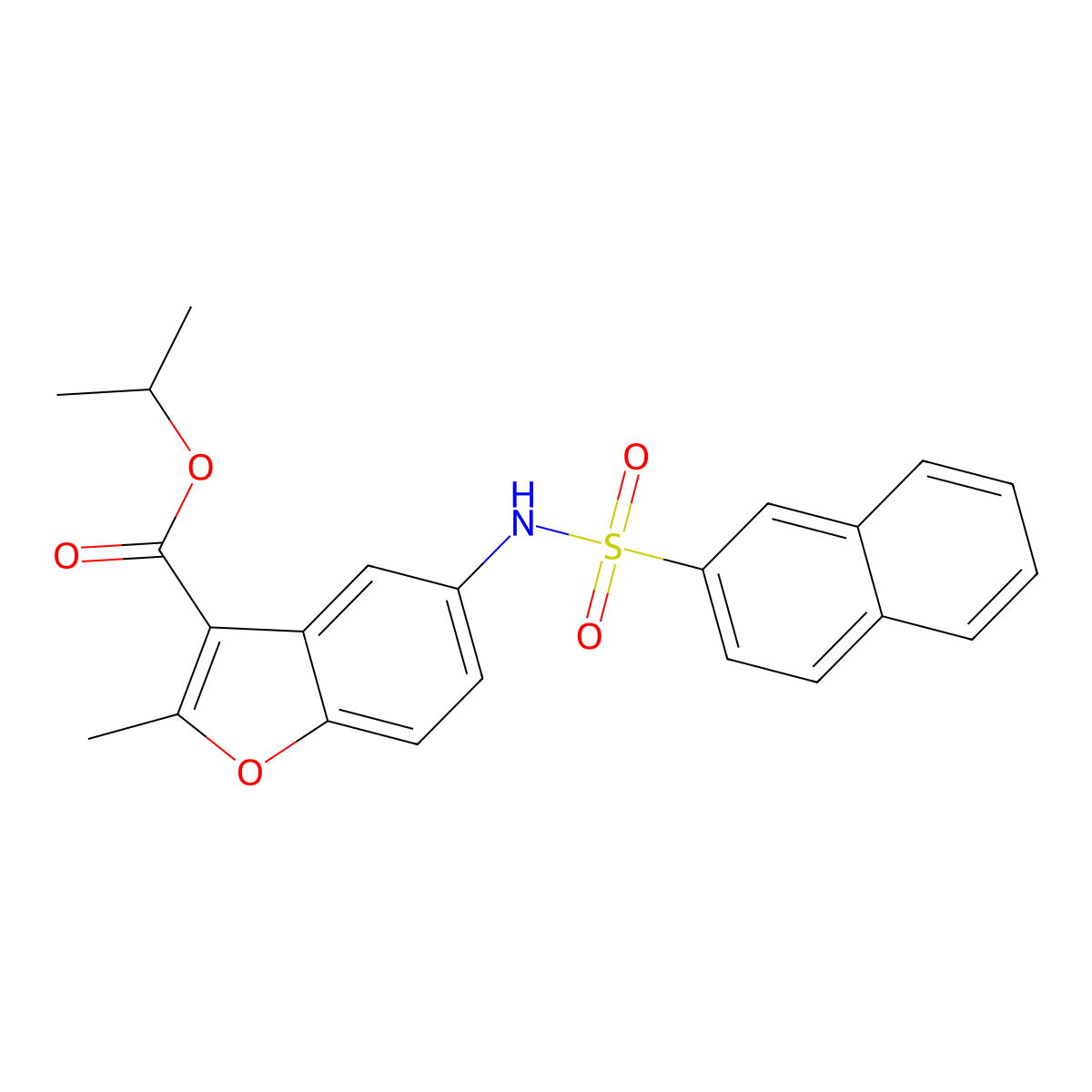Isopropyl 2-methyl-5-[(2-naphthylsulfonyl)amino]-1-benzofuran-3-carboxylate molecular structure, CAS 361179-58-0
