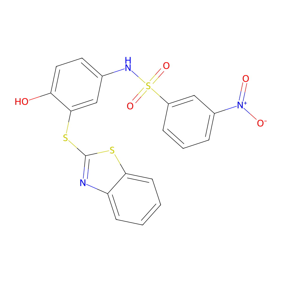 N-[3-(1,3-benzothiazol-2-ylsulfanyl)-4-hydroxyphenyl]-3-nitrobenzenesulfonamide molecular structure, CAS 361179-61-5