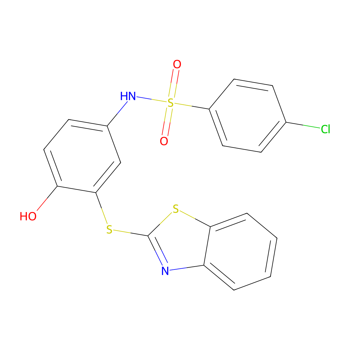 N-[3-(1,3-benzothiazol-2-ylthio)-4-hydroxyphenyl]-4-chlorobenzenesulfonamide molecular structure, CAS 361179-65-9
