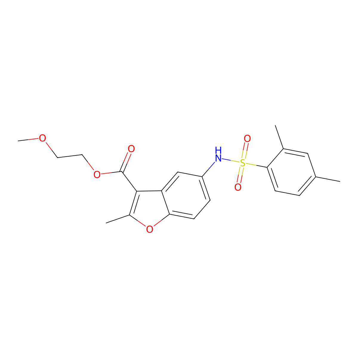 2-Methoxyethyl 5-{[(2,4-dimethylphenyl)sulfonyl]amino}-2-methyl-1-benzofuran-3-carboxylate molecular structure, CAS 361179-67-1