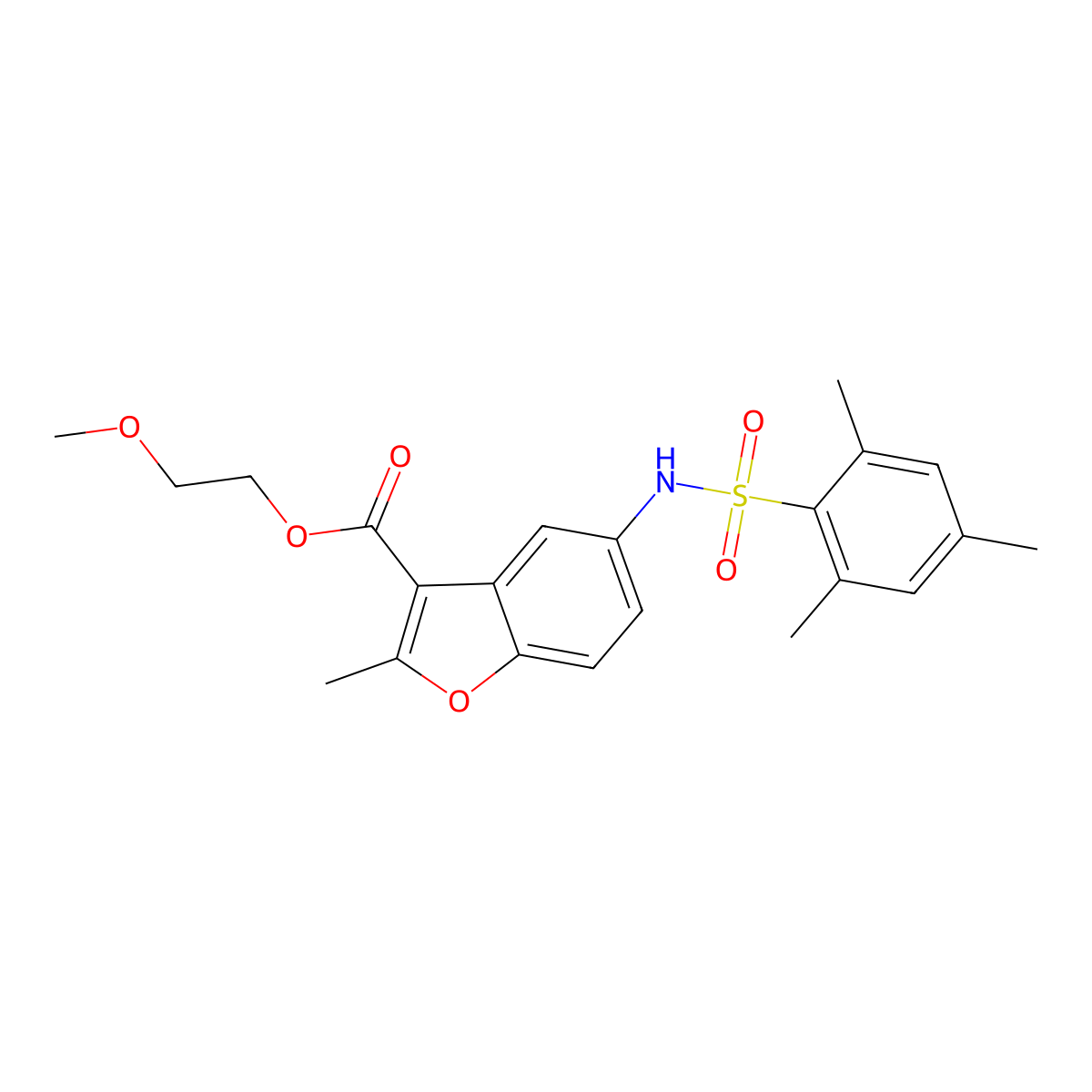 2-Methoxyethyl 5-[(mesitylsulfonyl)amino]-2-methyl-1-benzofuran-3-carboxylate molecular structure, CAS 361179-68-2