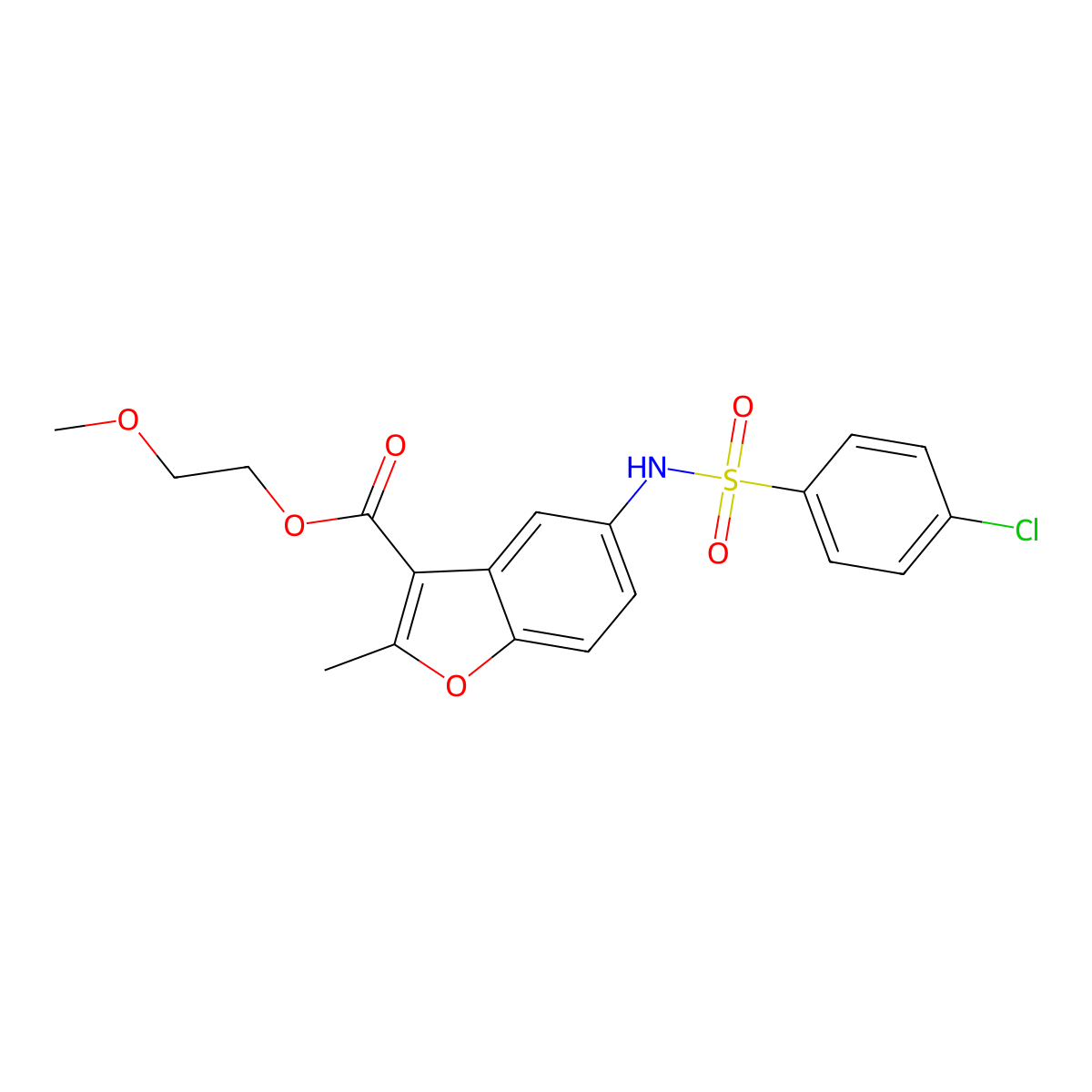 2-Methoxyethyl 5-[(4-chlorophenyl)sulfonylamino]-2-methyl-1-benzofuran-3-carboxylate molecular structure, CAS 361179-71-7
