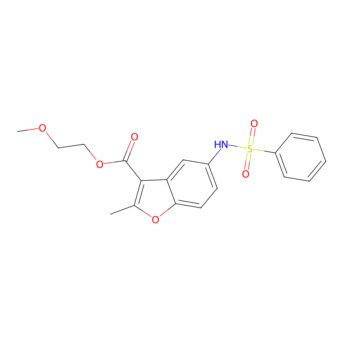 2-Methoxyethyl 2-methyl-5-[(phenylsulfonyl)amino]-1-benzofuran-3-carboxylate molecular structure, CAS 361179-72-8