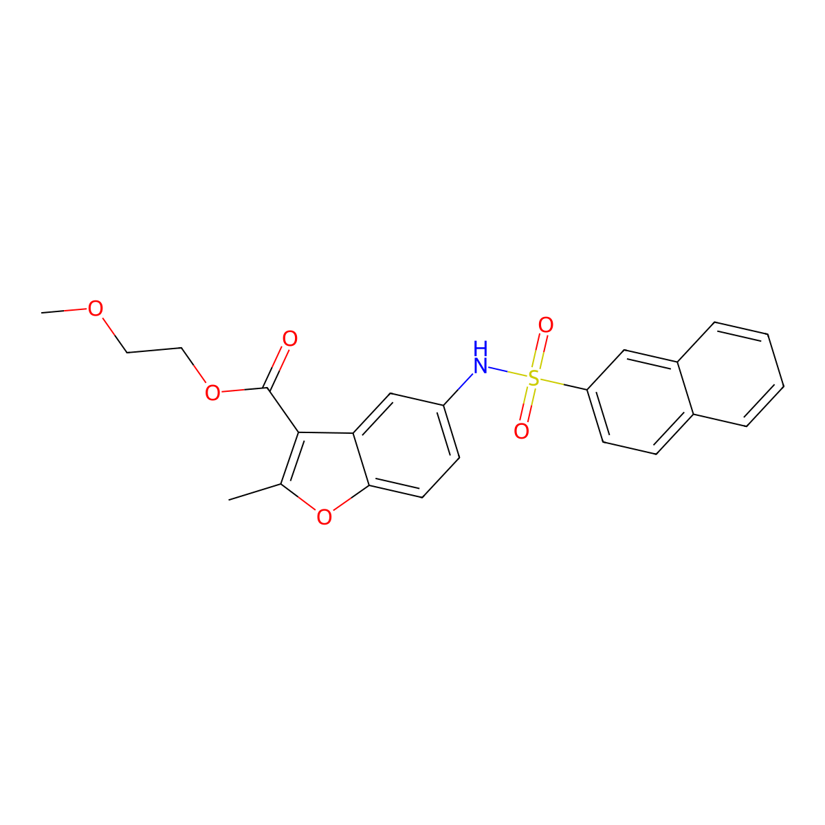 2-Methoxyethyl 2-methyl-5-(naphthalene-2-sulfonamido)benzofuran-3-carboxylate molecular structure, CAS 361179-73-9