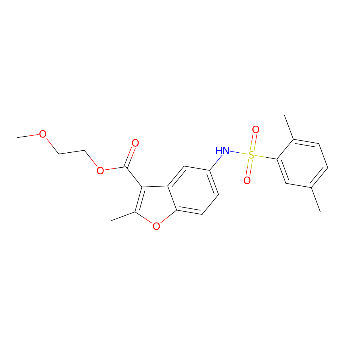2-Methoxyethyl 5-[(2,5-dimethylphenyl)sulfonylamino]-2-methyl-1-benzofuran-3-carboxylate molecular structure, CAS 361179-74-0
