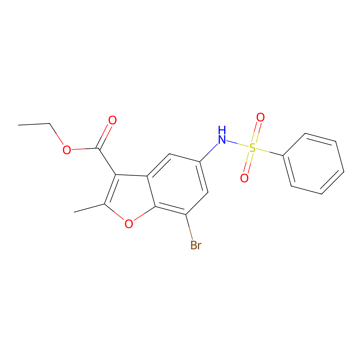 Ethyl 5-(benzenesulfonamido)-7-bromo-2-methyl-1-benzofuran-3-carboxylate molecular structure, CAS 361179-92-2