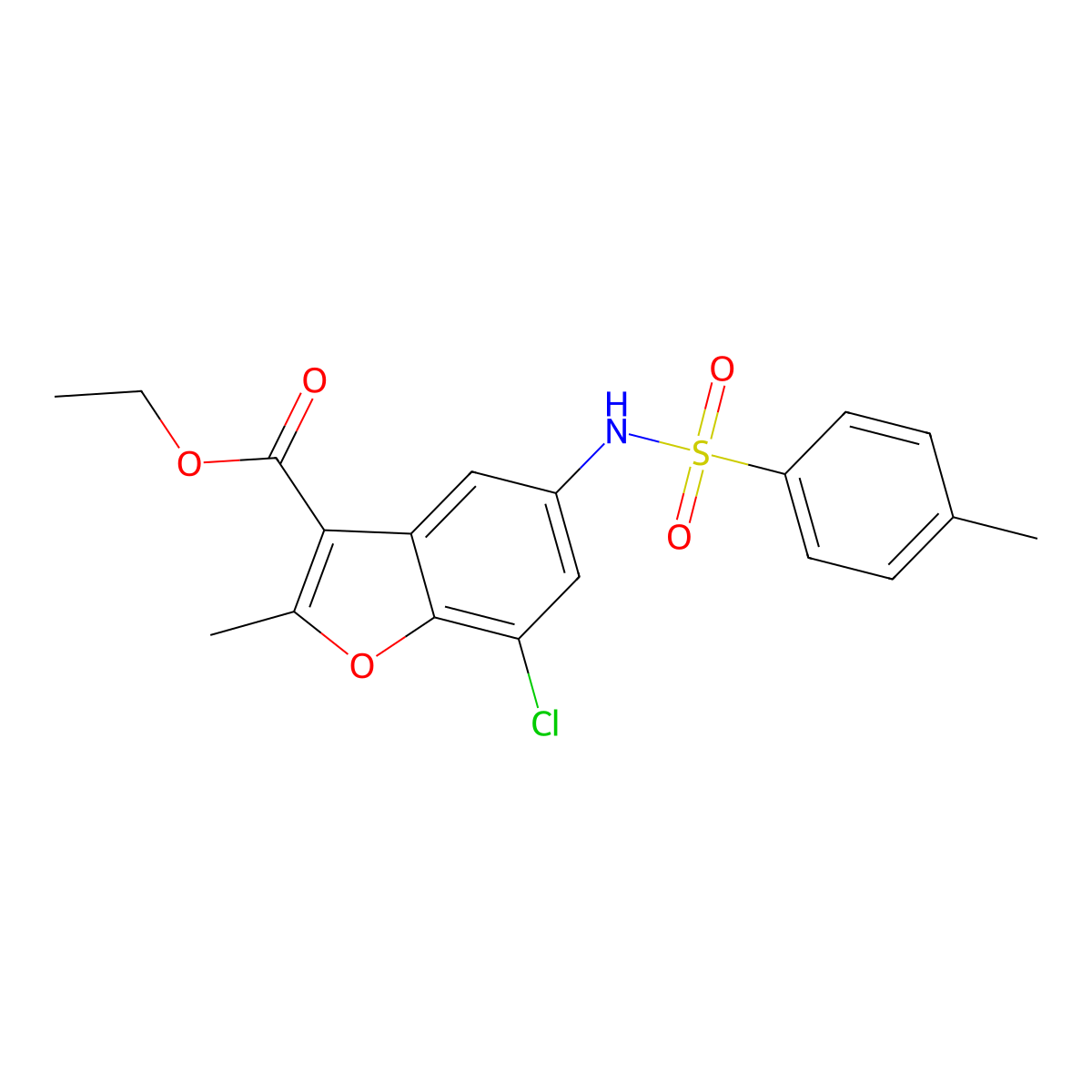 Ethyl 7-chloro-2-methyl-5-{[(4-methylphenyl)sulfonyl]amino}-1-benzofuran-3-carboxylate molecular structure, CAS 361179-93-3