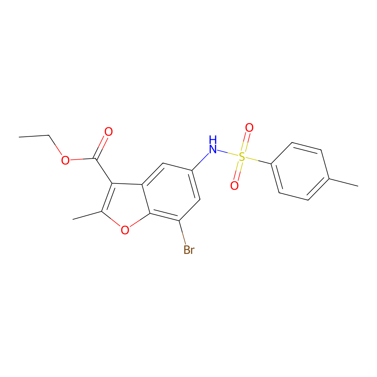 Ethyl 7-bromo-2-methyl-5-{[(4-methylphenyl)sulfonyl]amino}-1-benzofuran-3-carboxylate molecular structure, CAS 361179-94-4
