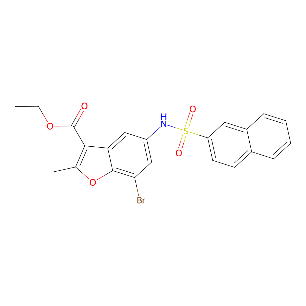 Ethyl 7-bromo-2-methyl-5-(naphthalene-2-sulfonamido)benzofuran-3-carboxylate molecular structure, CAS 361180-00-9