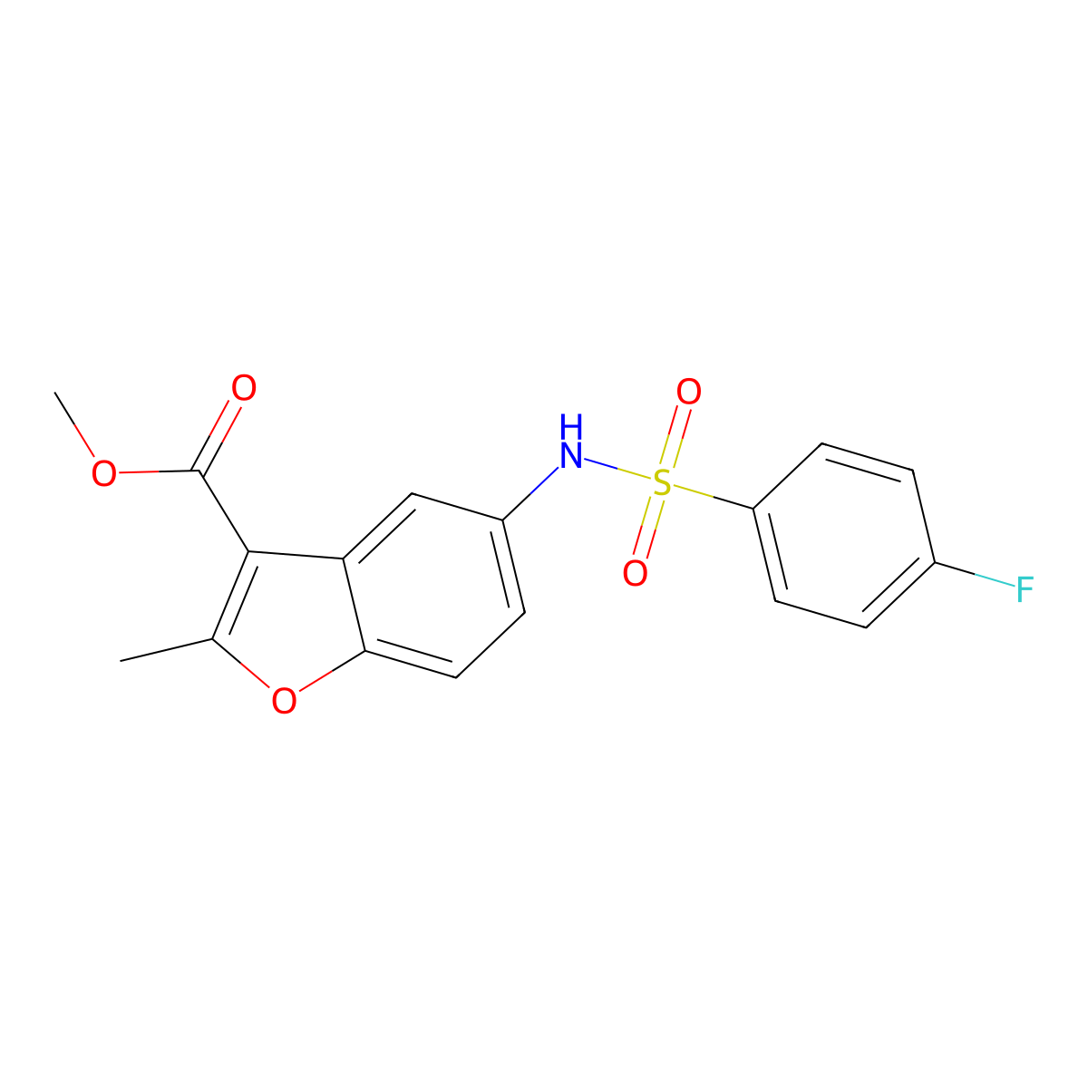 Methyl 5-{[(4-fluorophenyl)sulfonyl]amino}-2-methyl-1-benzofuran-3-carboxylate molecular structure, CAS 361180-07-6