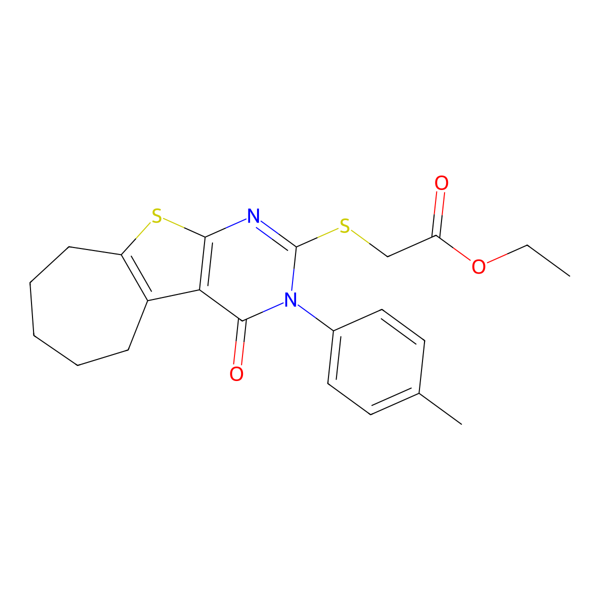ethyl 2-[[3-(4-methylphenyl)-4-oxo-6,7,8,9-tetrahydro-5H-cyclohepta[2,3]thieno[2,4-b]pyrimidin-2-yl]sulfanyl]acetate molecular structure, CAS 361180-60-1