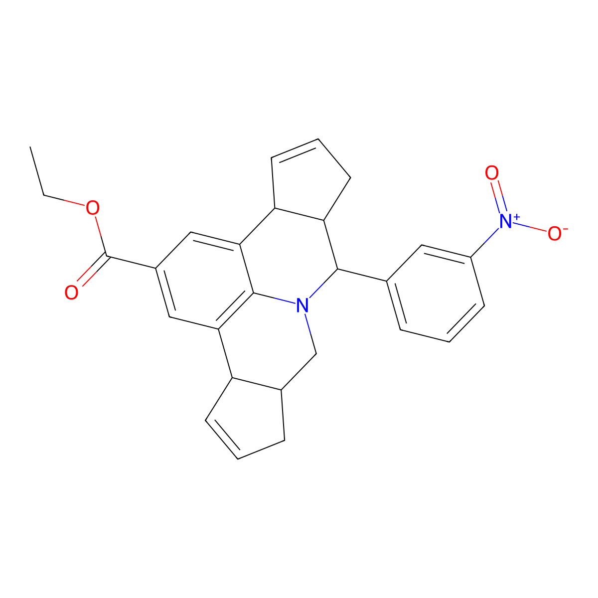 Ethyl 7-(3-nitrophenyl)-3b,6,6a,7,9,9a,10,12a-octahydrocyclopenta[c]cyclopenta[4,5]pyrido[3,2,1-ij]quinoline-2-carboxylate molecular structure, CAS 361181-28-4