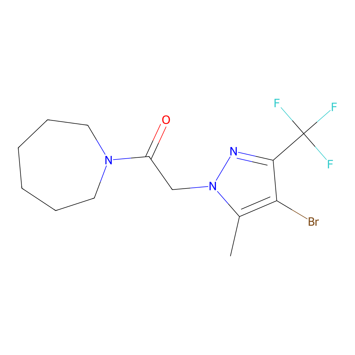 1-(Azepan-1-yl)-2-[4-bromo-5-methyl-3-(trifluoromethyl)pyrazol-1-yl]ethanone molecular structure, CAS 361181-31-9