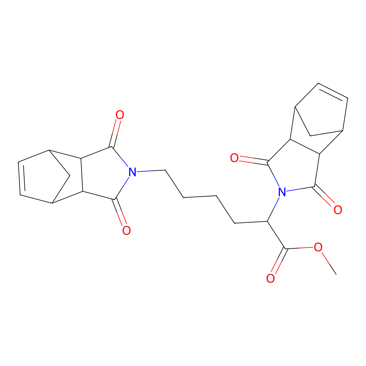 methyl 2,6-bis(1,3-dioxo-1,3,3a,4,7,7a-hexahydro-2H-4,7-methanoisoindol-2-yl)hexanoate molecular structure, CAS 361181-34-2