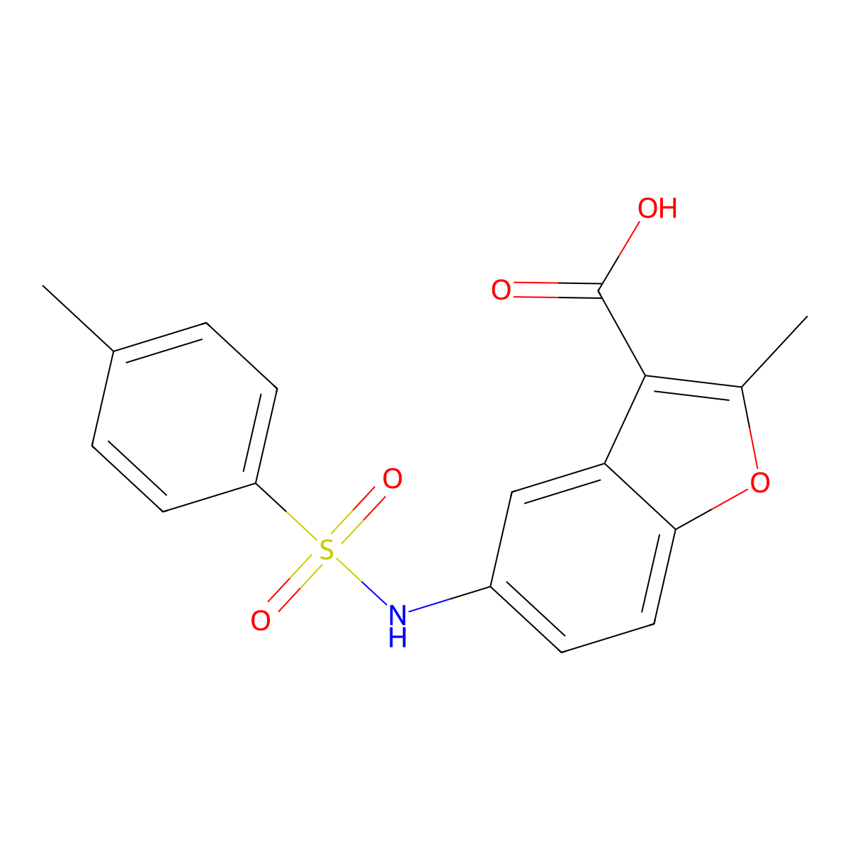 2-Methyl-5-[(4-methylphenyl)sulfonylamino]-1-benzofuran-3-carboxylic acid molecular structure, CAS 361182-69-6