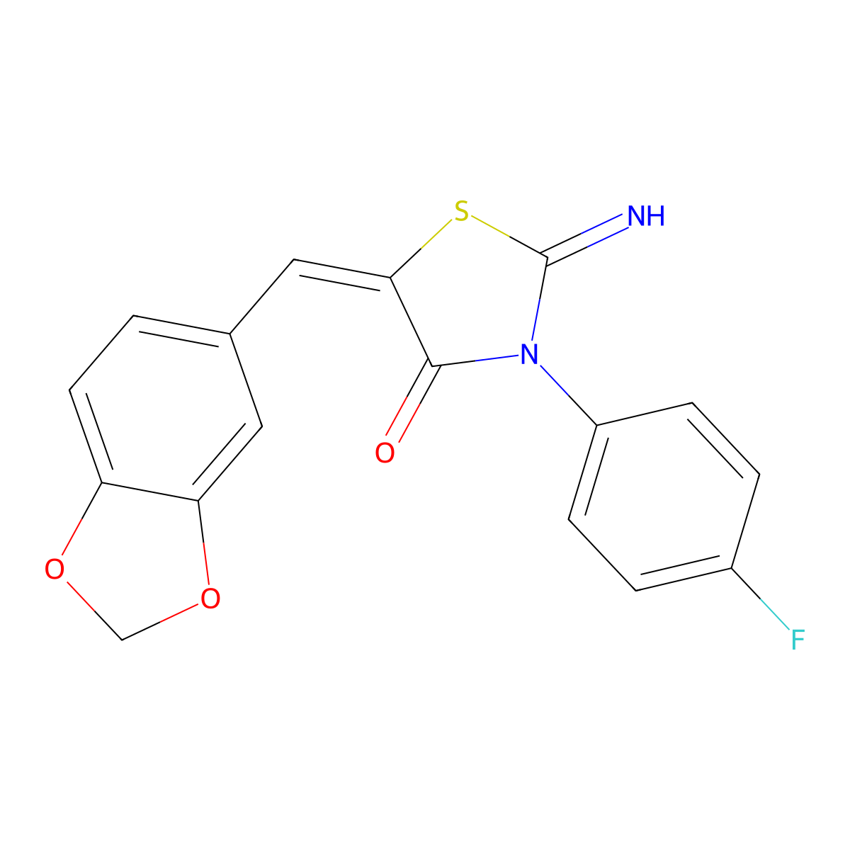 (5Z)-5-[(2H-1,3-benzodioxol-5-yl)methylidene]-3-(4-fluorophenyl)-2-imino-1,3-thiazolidin-4-one molecular structure, CAS 361183-03-1