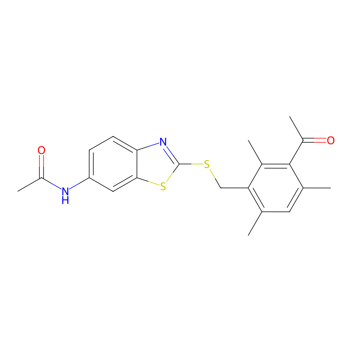 N-[2-[(3-acetyl-2,4,6-trimethylphenyl)methylsulfanyl]-1,3-benzothiazol-6-yl]acetamide molecular structure, CAS 361183-30-4
