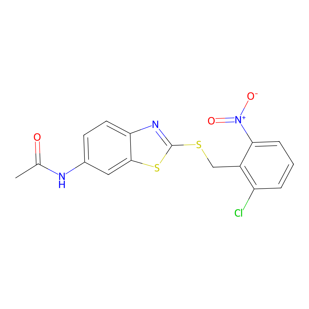 N-[2-[(2-chloro-6-nitrophenyl)methylsulfanyl]-1,3-benzothiazol-6-yl]acetamide molecular structure, CAS 361183-32-6