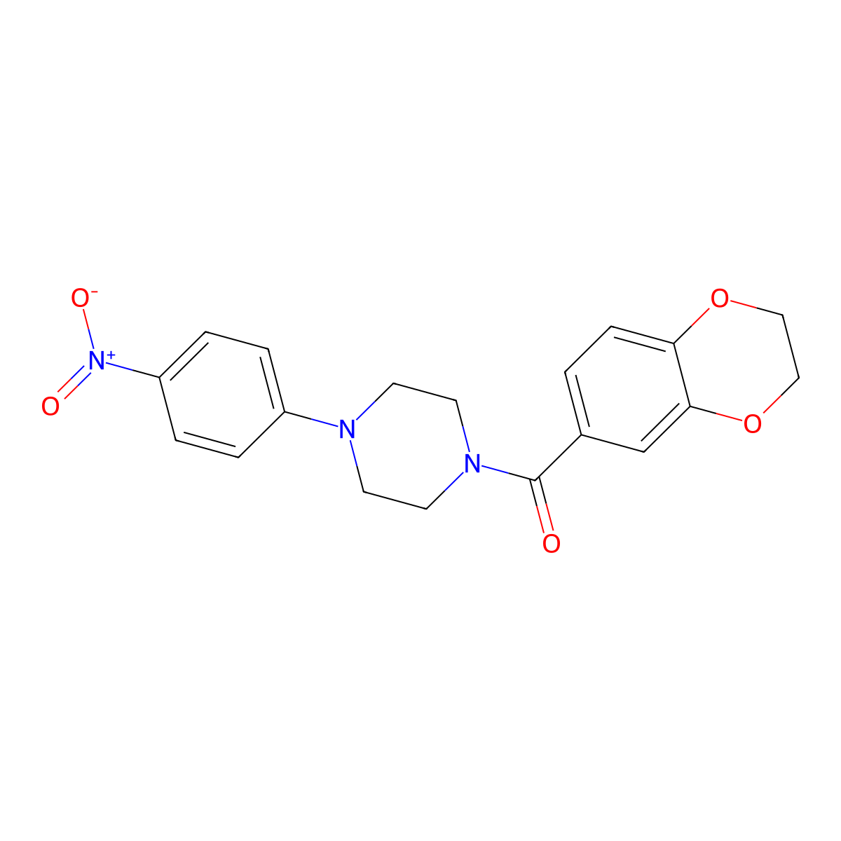 2,3-Dihydro-1,4-benzodioxin-6-yl-[4-(4-nitrophenyl)piperazin-1-yl]methanone molecular structure, CAS 361183-86-0