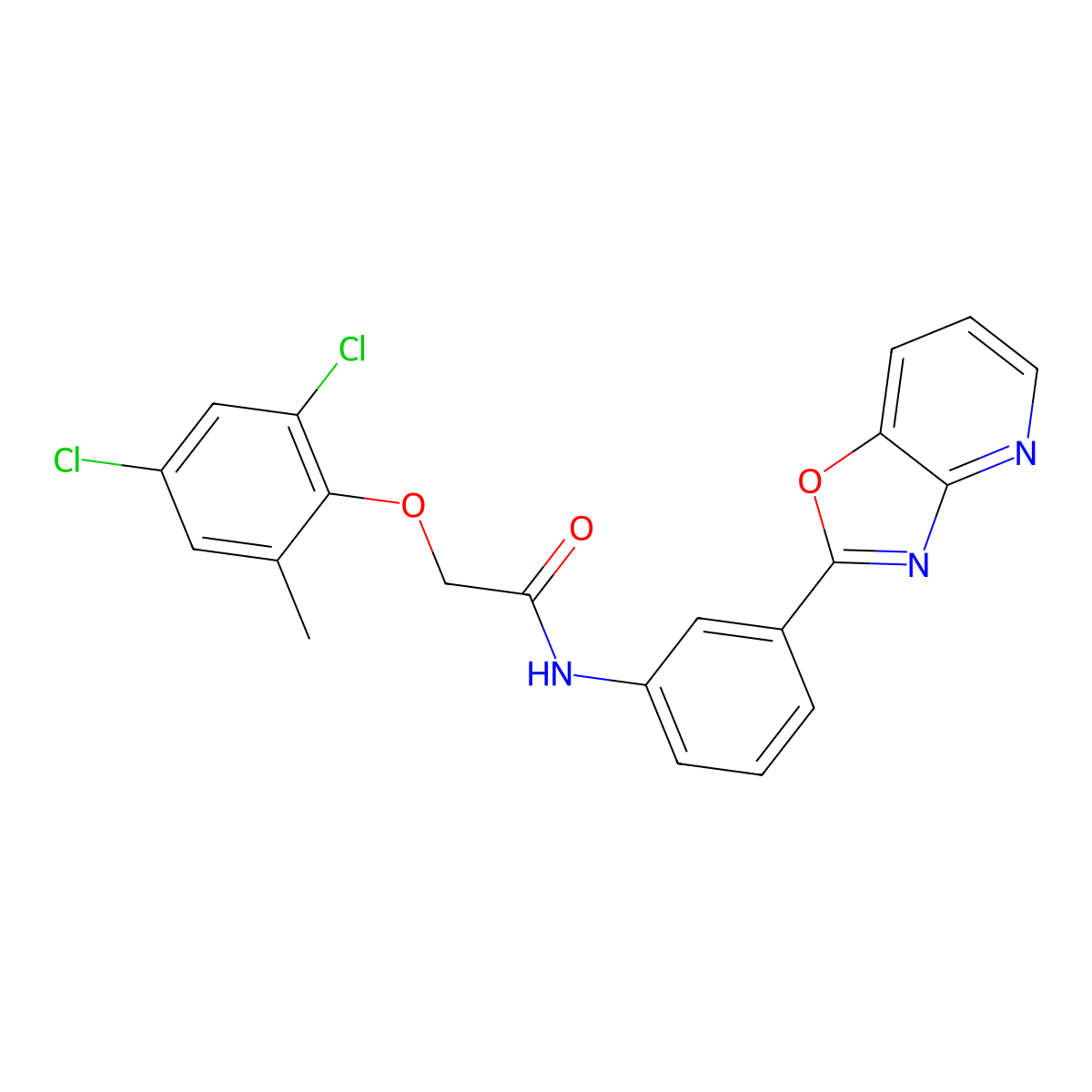 2-(2,4-dichloro-6-methylphenoxy)-N-[3-([1,3]oxazolo[4,5-b]pyridin-2-yl)phenyl]acetamide molecular structure, CAS 361183-89-3