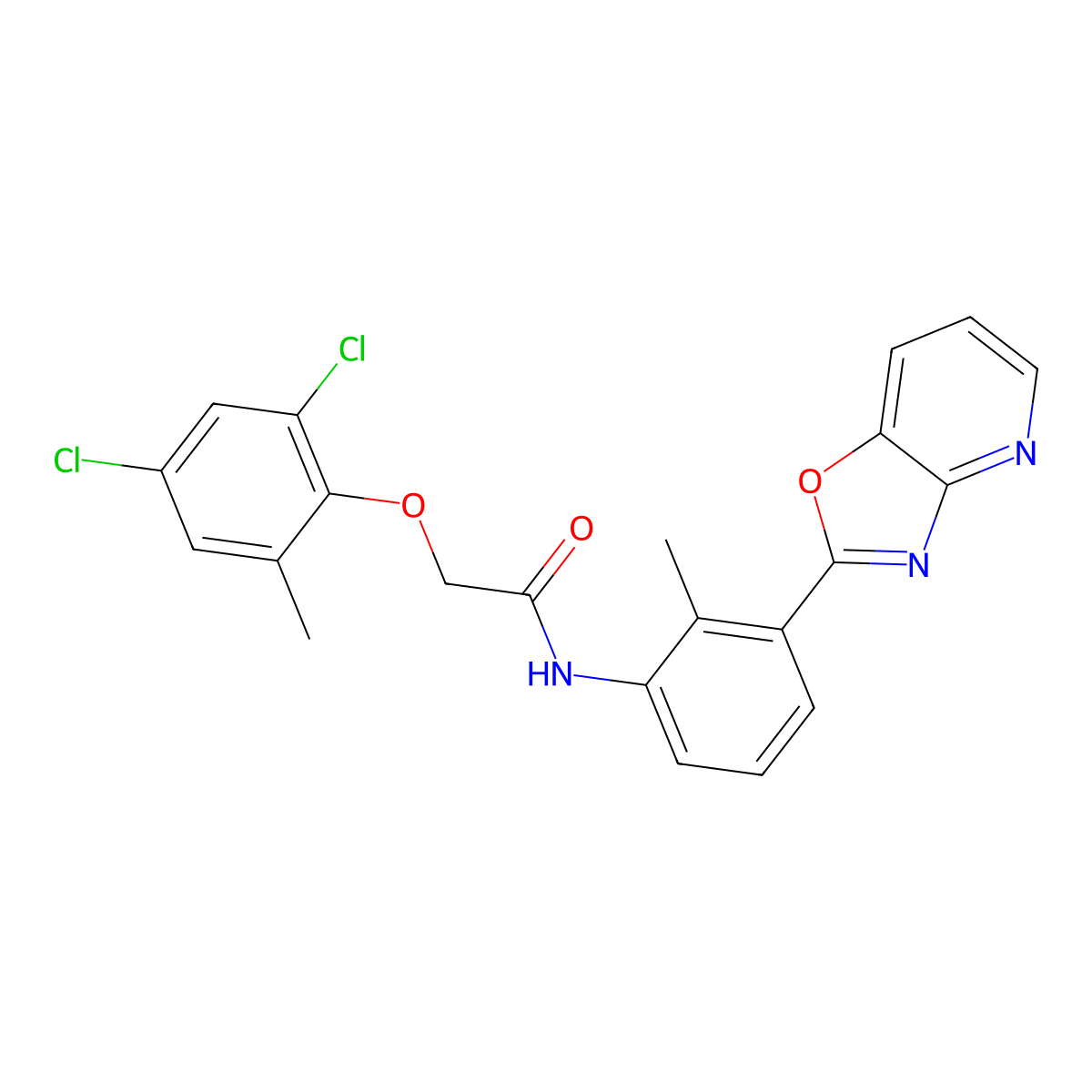 2-(2,4-dichloro-6-methylphenoxy)-N-(2-methyl-3-(oxazolo[4,5-b]pyridin-2-yl)phenyl)acetamide molecular structure, CAS 361183-91-7