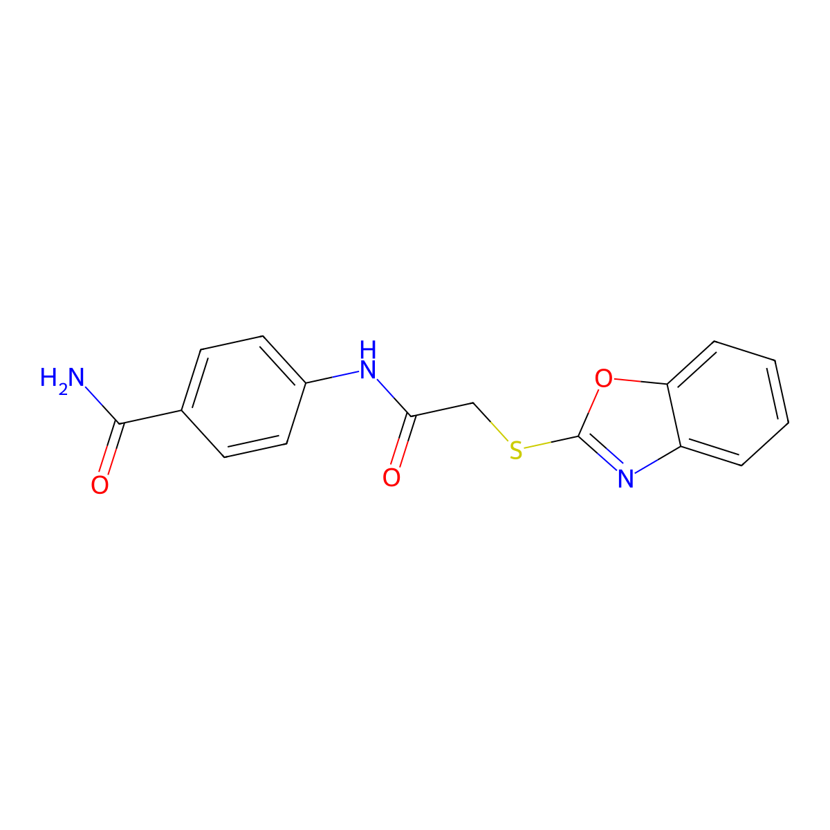 4-{[(1,3-Benzoxazol-2-ylsulfanyl)acetyl]amino}benzamide molecular structure, CAS 361184-58-9