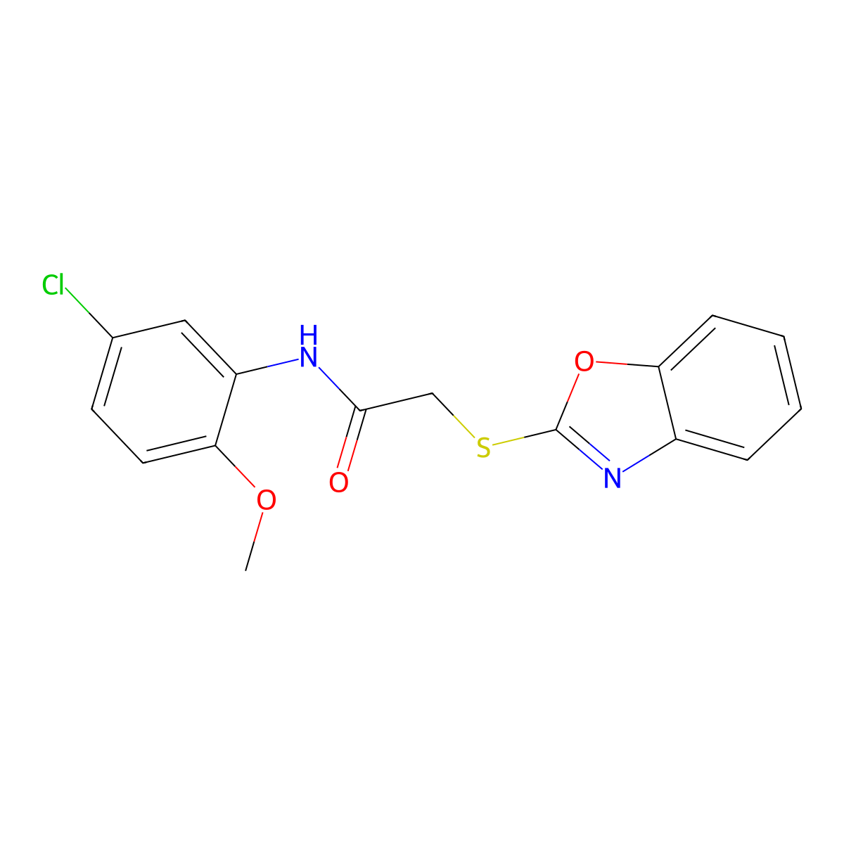 2-(1,3-benzoxazol-2-ylsulfanyl)-N-(5-chloro-2-methoxyphenyl)acetamide molecular structure, CAS 361184-59-0