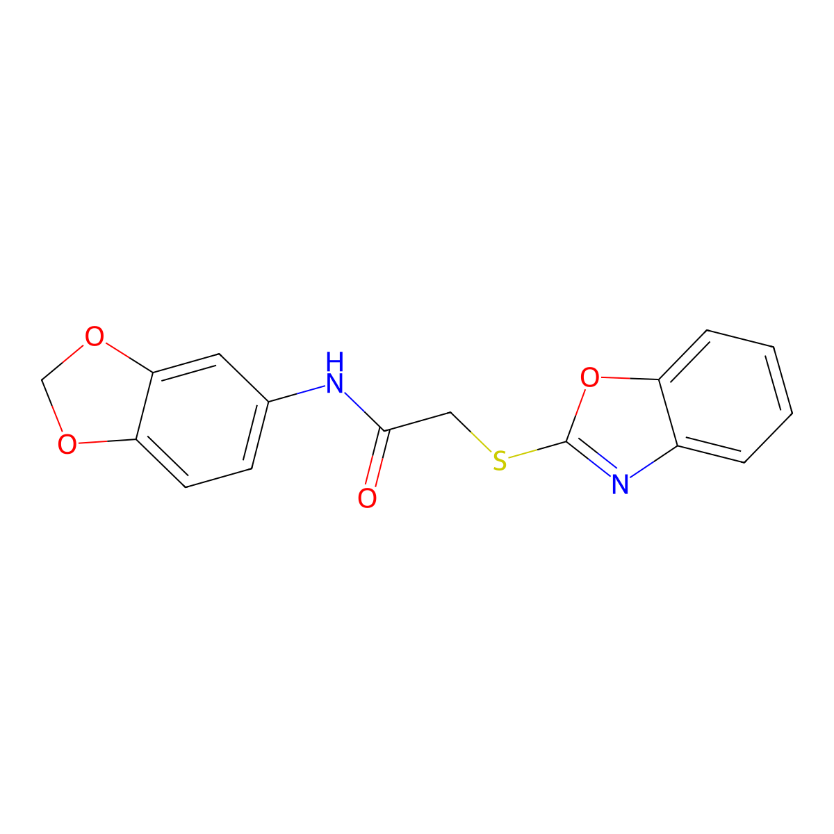 N-(1,3-benzodioxol-5-yl)-2-(1,3-benzoxazol-2-ylsulfanyl)acetamide molecular structure, CAS 361184-60-3