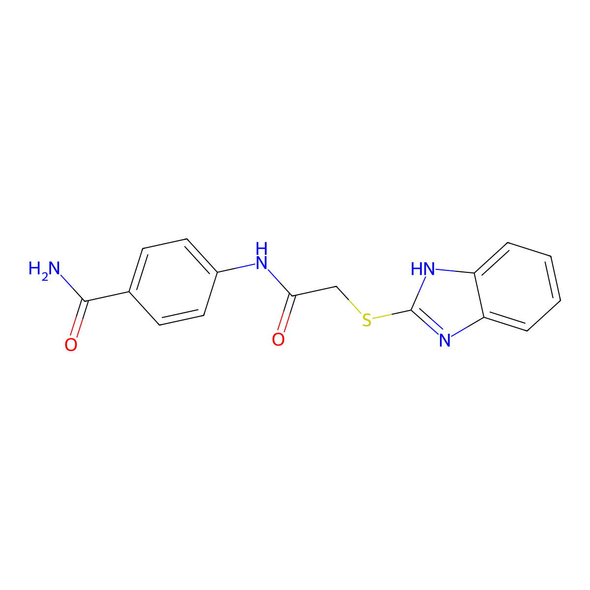 4-{[(1H-benzimidazol-2-ylthio)acetyl]amino}benzamide molecular structure, CAS 361184-62-5