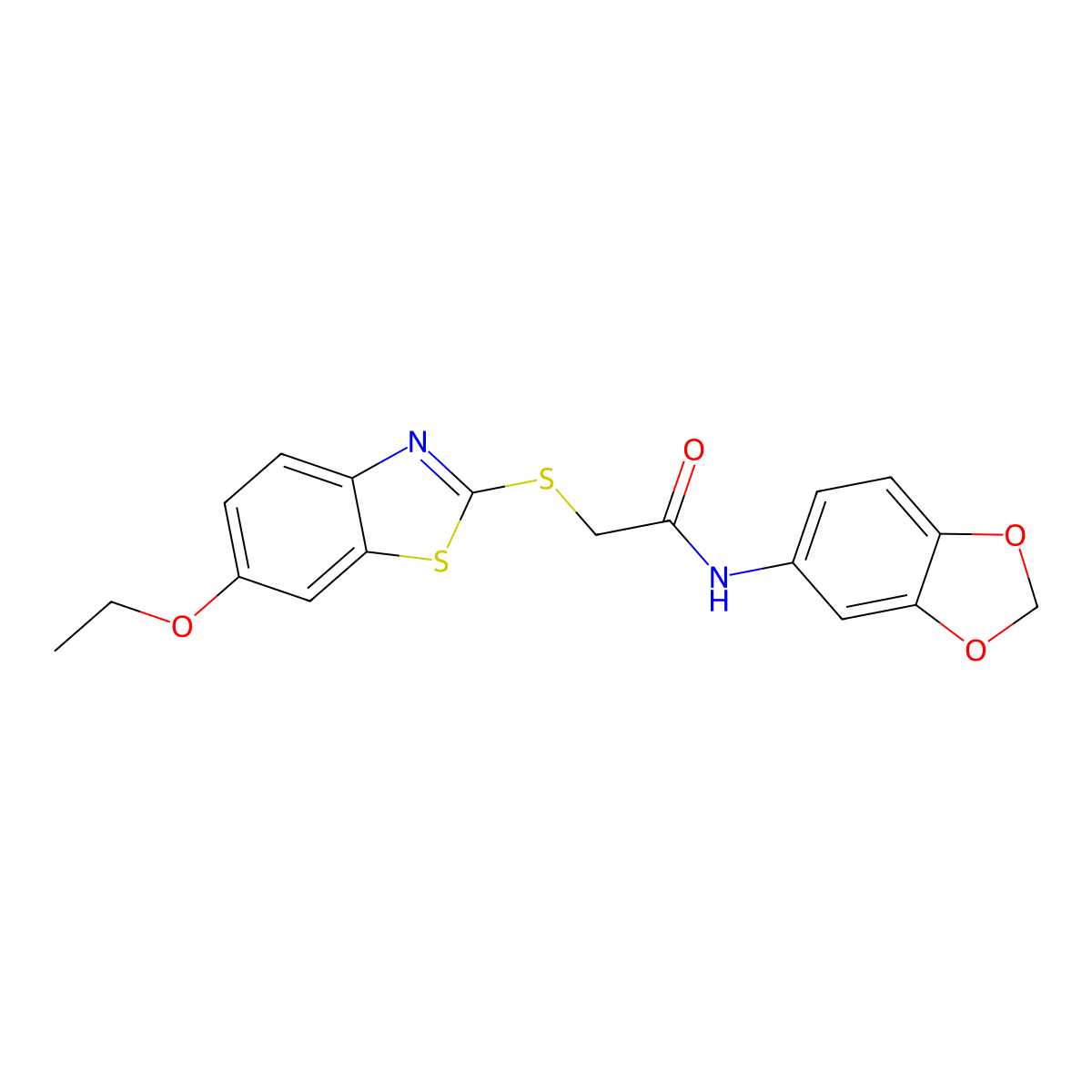 N-(1,3-benzodioxol-5-yl)-2-[(6-ethoxy-1,3-benzothiazol-2-yl)sulfanyl]acetamide molecular structure, CAS 361184-92-1