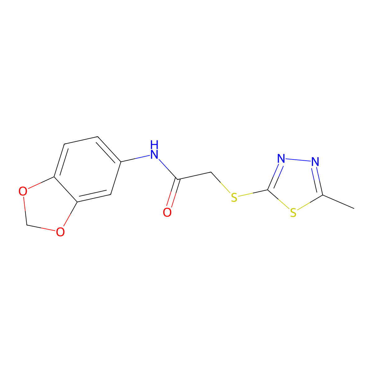 N-(1,3-benzodioxol-5-yl)-2-[(5-methyl-1,3,4-thiadiazol-2-yl)sulfanyl]acetamide molecular structure, CAS 361184-99-8
