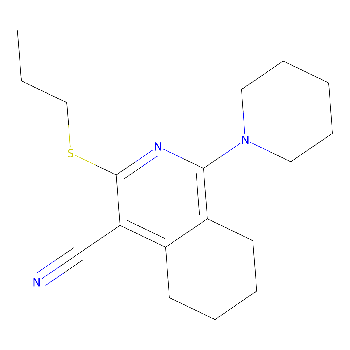 1-Piperidin-1-yl-3-(propylsulfanyl)-5,6,7,8-tetrahydroisoquinoline-4-carbonitrile molecular structure, CAS 361185-69-5