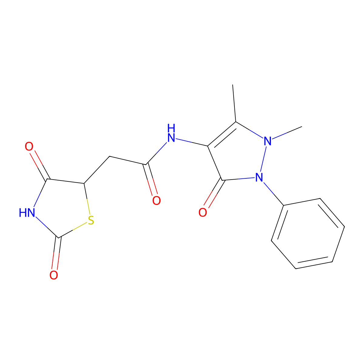 N-(1,5-dimethyl-3-oxo-2-phenyl-2,3-dihydro-1H-pyrazol-4-yl)-2-(2,4-dioxo-1,3-thiazolidin-5-yl)acetamide molecular structure, CAS 361186-73-4